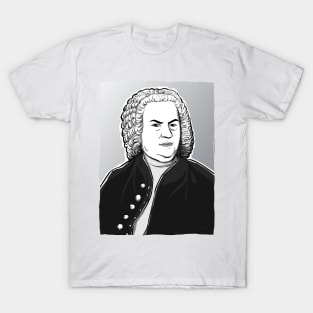 Johann Sebastian Bach portrait in black white and silver T-Shirt